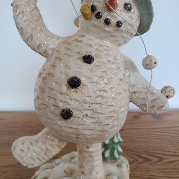 Dancing Snowman With Snowball Garland Shelf Sitter Winter Figurine Corncob Pipe - Picture 4 of 15